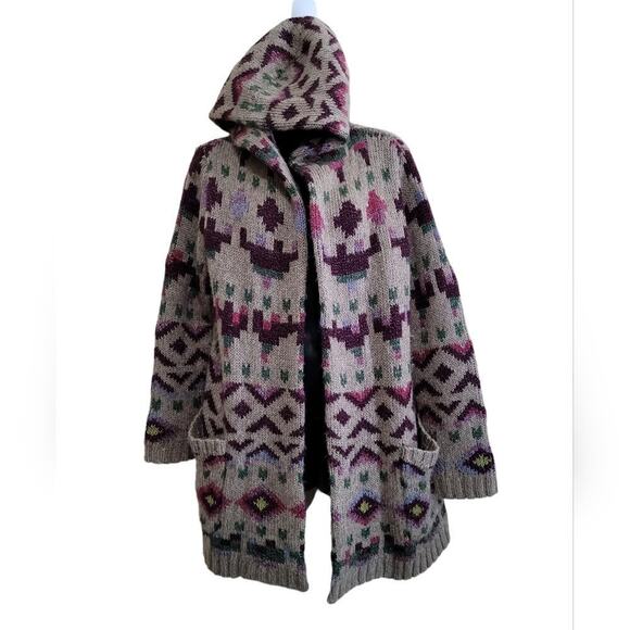 J.Jill Lenox Long Hooded Open Cardigan Sweater Aztec Wool Blend Sz Small Petite - Picture 7 of 10